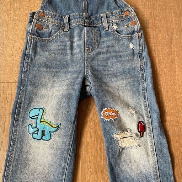 Old Navy Blue Embroidered Jean Overalls Kids Unisex (S 6-7) - Picture 3 of 9